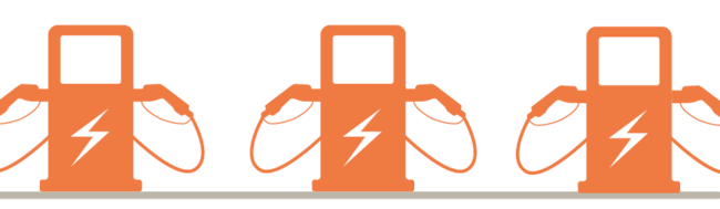 Illustration som visar flera laddstationer som har anslutningar för laddning.