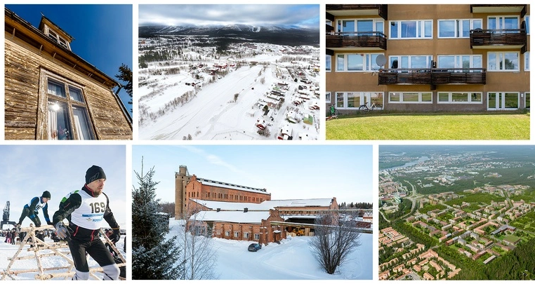 Ett kollage som visar bilder på platser i Boden, Gällivare, Kiruna, Luleå, Skellefteå och Umeå.